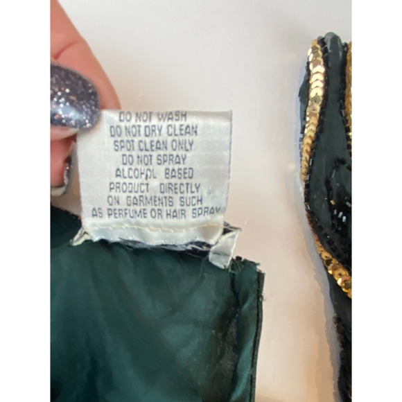 Stenay Vintage Formal Silk Top Green Gold Size Womens Size XL‎ Sequin Round Neck - Picture 7 of 10